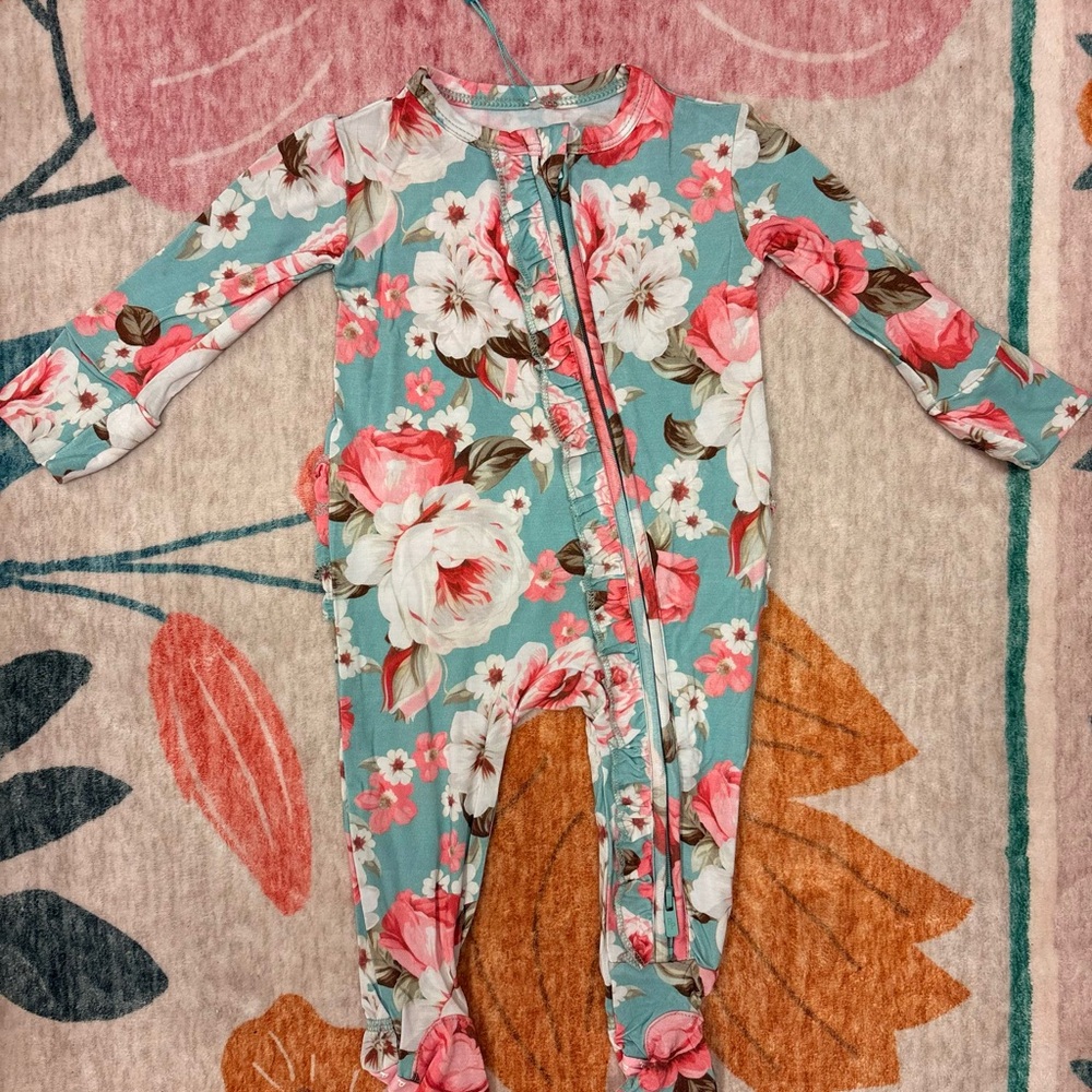 6-9 months Posh Peanut Floral Zipper Footie
